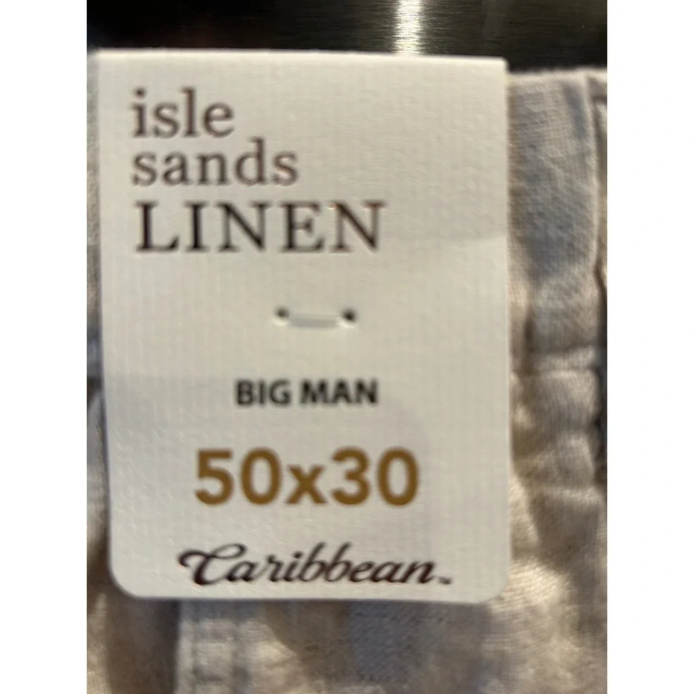 Men's Caribbean isle sands linen pants elastic waist big man 50 x 30 beige